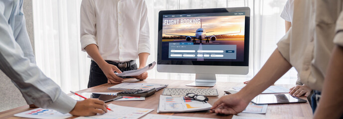 Online flight booking website provide brisk reservation system . Travel technology concept .
