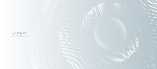 white abstract background with glowing dot circles. Swirl circular lines element. Shiny circle lines. Futuristic technology concept.
