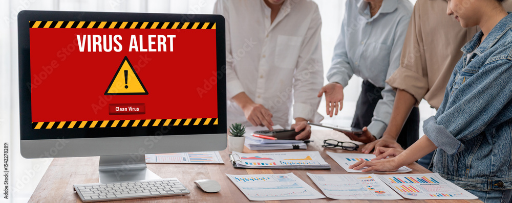 Aufkleber Virus warning alert on computer screen detected brisk cyber threat , hacker, computer virus and malware