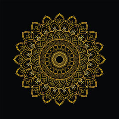 Luxurious Golden Mandala Ornament on Black Background