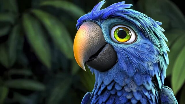 Blue parrot with vibrant feathers in a lush green setting