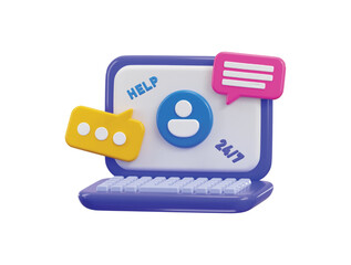 Laptop with user icon on live support icon 3d render concept of online support chatbot icon vector illustration