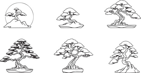 Decorative Bonsai Set. Hand drawn vector illustration