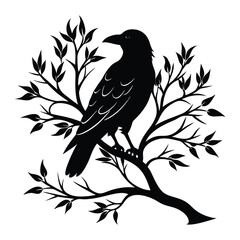 Fototapeta premium Majestic Crow Silhouette on Branch Tree Art Print