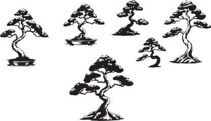 Decorative Bonsai Set. Hand drawn vector illustration