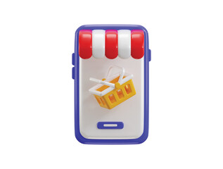 Smartphone with shopping basket icon 3d render concept of online shopping icon vector illustration