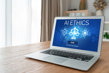 AI ethics responsibility standard law and rules on computer screen provide report of AI ethic...