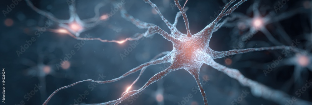 Poster exploration of nerve cells transmitting electric impulses with a sci-fi aesthetic in a microscopic v