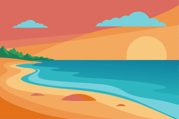 Serene sunset beach landscape illustration