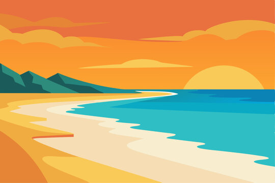Serene sunset beach landscape illustration