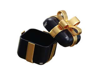 Open gift box with golden ribbon icon 3d render concept of birthday gift, surprise gift box, anniversary gift box icon vector illustration