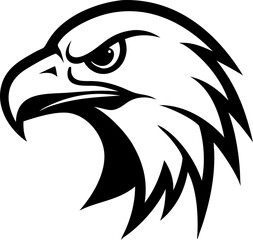 Side profile of eagle head, sharp beak black bird vector.