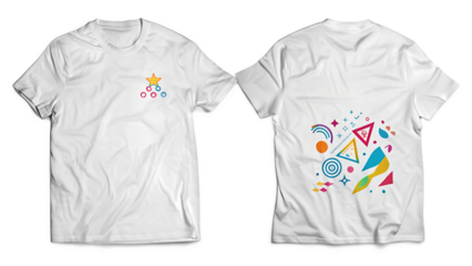 White t shirt mockup with abstract design isolated on transparent background