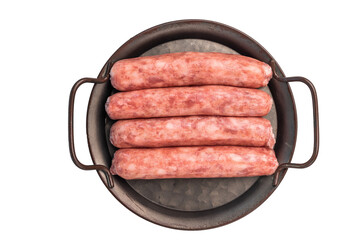 Homemade raw beef and pork sausage or bratwurst isolated on white background