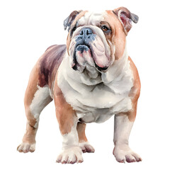 Fototapeta premium Purebred English and French bulldog isolated with cute brown bulldog. 2D watercolor illustration isolated on transparent background.