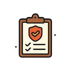 Illustrated clipboard displaying a shield icon with a checkmark, signifying approval.