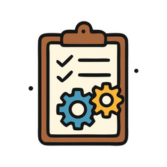 Clipboard checklist with gears illustrating process management and task completion.