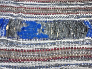Distressed Striped Rag Rug with Missing Threads