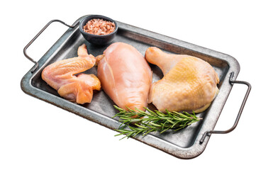 Raw chicken eco farm meat breast wing leg