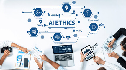 This image illustrates the critical conversation around AI ethics, highlighting aspects such as...