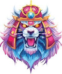 Samurai Lion Glowing Neon Accents