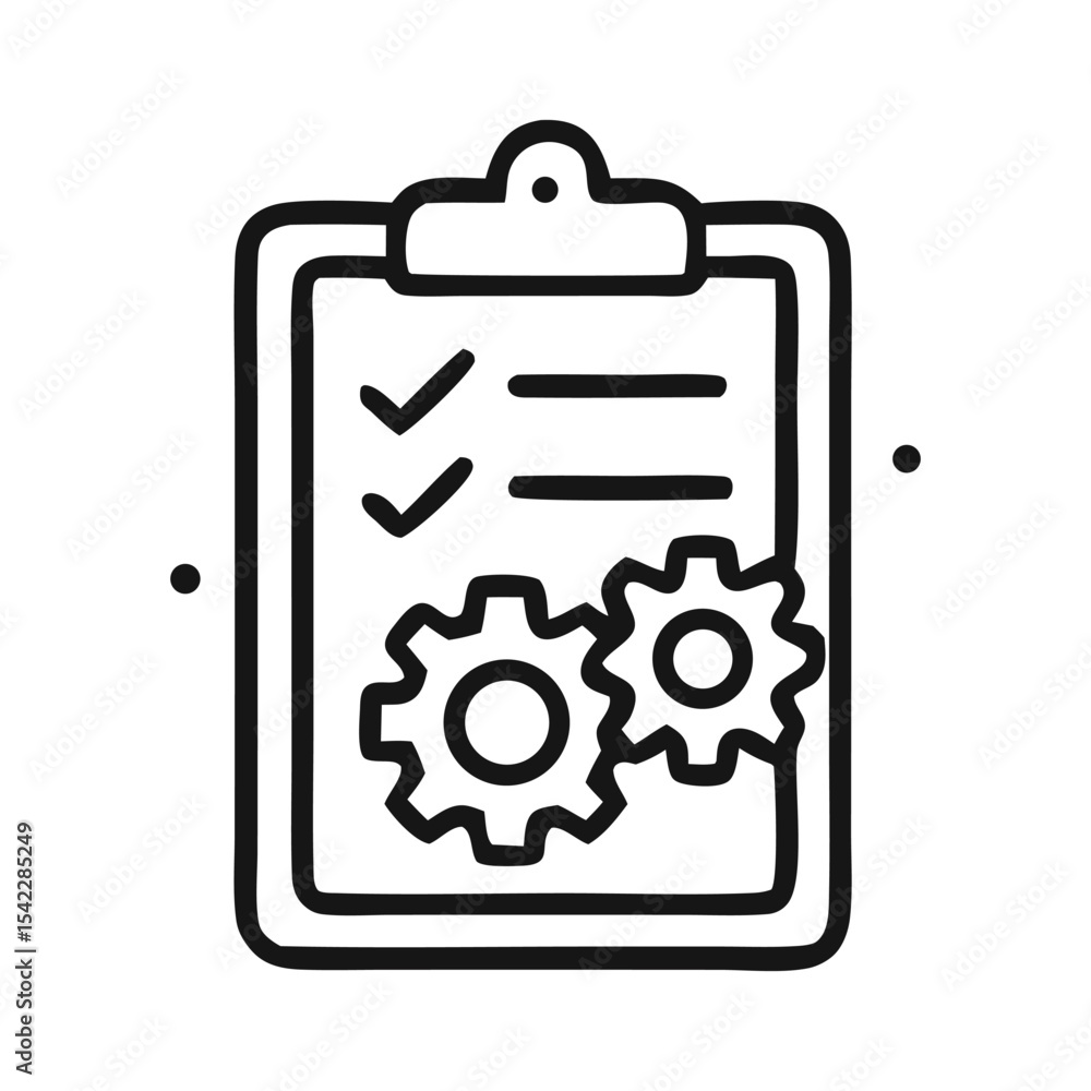 Poster a clipboard with checkmarks and gears, suggesting progress or task management.