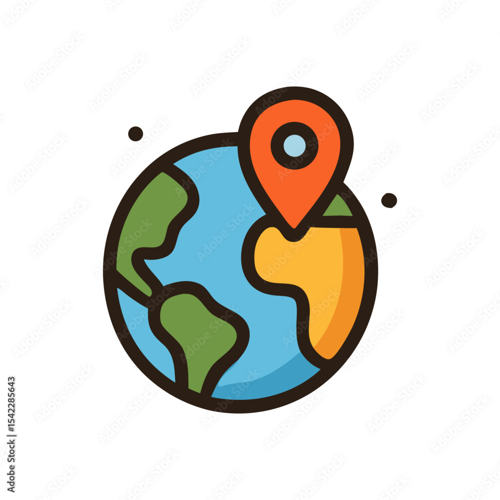 Poster a location marker pinpoints a spot on a simplified world map.