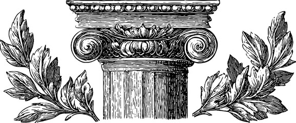 Fototapeta premium Neoclassical laurel crest with byzantine column design for elegant decor