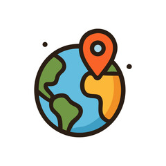 A location marker pinpoints a spot on a simplified world map.