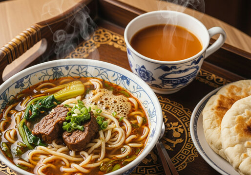 Thenthuk Soup Combo with Butter Tea and Tingmo