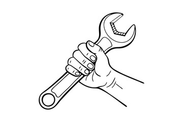 Obraz premium hand gripping adjustable wrench in line art style