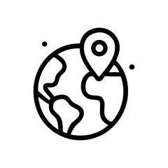 Simple black and white icon depicting a globe with a location marker.