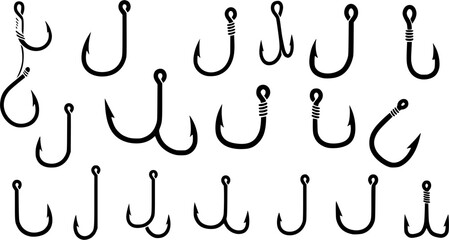 Fishing hook icon vector set. Fishing illustration sign collection. fish symbol or logo.
