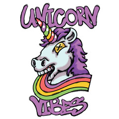 Unicorn with Rainbow for streetwear illustration