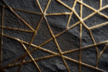 Abstract pattern featuring intersecting gold lines on a textured dark surface, creating a geometric, modern design. The gold contrasts with the dark background, adding elegance