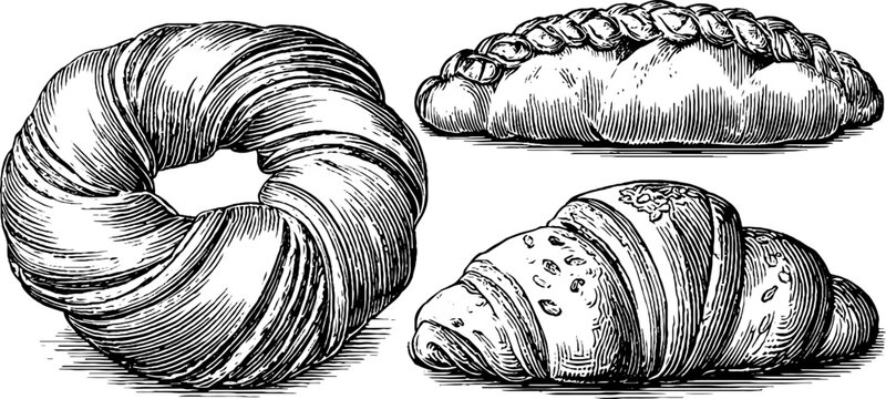 Renaissance-inspired bread ring and japanese bakery delights design for culinary art