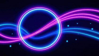 Neon Waves, Glowing Circle, Abstract Light Design
