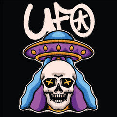 Skull with UFO for streetwear illustration