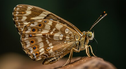 Naklejka premium Detailed butterfly portrait with water droplets