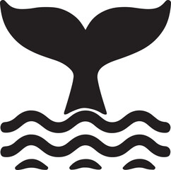 Silhouette vector of whale tails above ocean surface, perfect for marine-themed designs and nature illustrations.