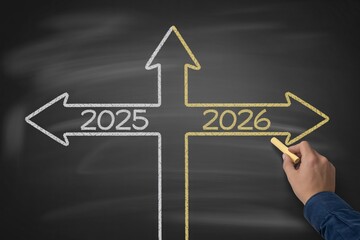 Planning for the Future 2025 and 2026 Year Goals Chalkboard Arrows
