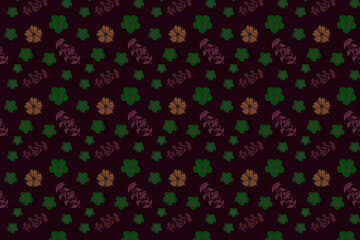 Seamless pink and green floral pattern on dark background.