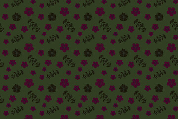 Seamless red and green floral pattern on light green background.