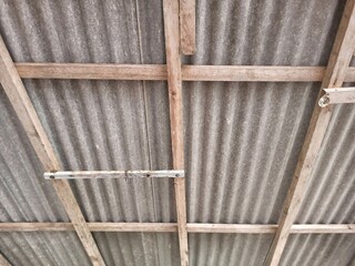 Underside View of Corrugated Zinc Roof with Wooden Beams