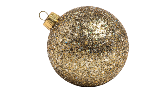 Sparkling Gold Christmas Ornament Bauble Festive Decoration Winter Holiday Season Glitter Ball Festive Season Celebration Xmas Tree Decor, transparent background