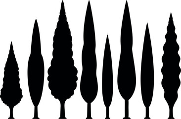 Black Tree Silhouette Set – Vector Illustration of Various Tree Shapes