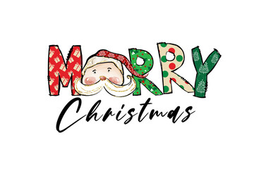 Merry Christmas lettering with Santa Christmas Sublimation Design