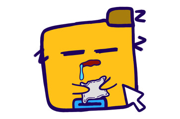 Cute Folder Icon Mascot Stickers With Sleeping Expression While Hugging Pillow