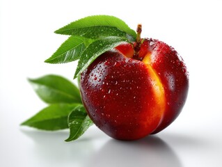 Fresh, juicy nectarine with leaves