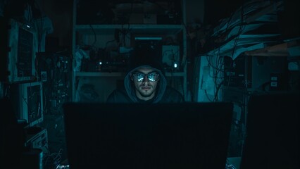Computer hacker is working with code, hacking cyber security background